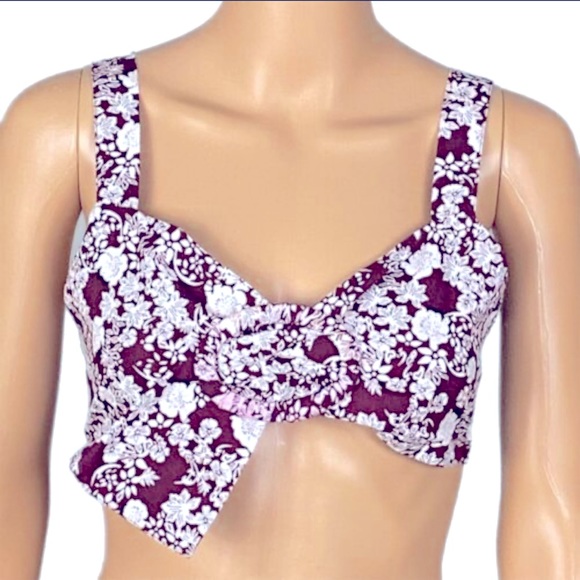 Zara Floral Crop Top Bralette Oversized Buckle Smocked Sleeveless Red White Sz M - Picture 4 of 8